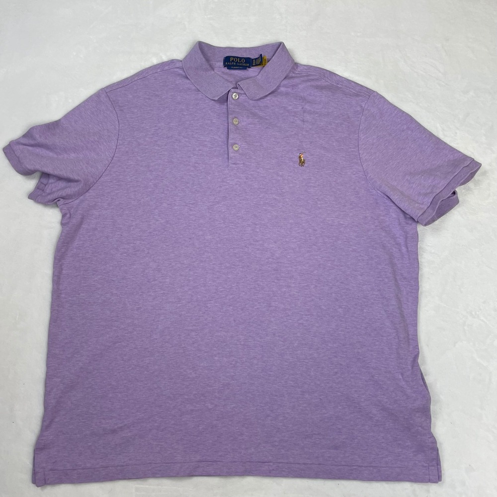 Polo Ralph Lauren Polo Shirt Cotton Mens XL Purple Classic Fit Heathered Jersey